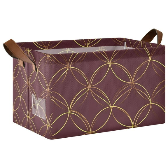 Yayeee Foldable Storage Basket for Shelves with Handles Waterproof Cloth Bins, Circular Gold Pattern