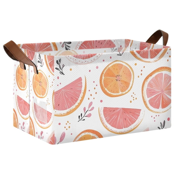 Yayeee Foldable Storage Basket for Shelves with Handles Waterproof Cloth Bins, Citrus Slice