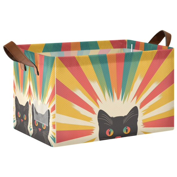 Yayeee Foldable Storage Basket for Shelves with Handles Waterproof Cloth Bins, Colorful Black Cat