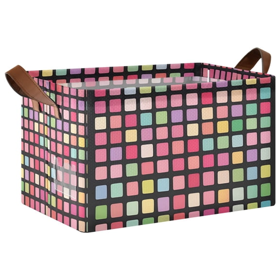 Yayeee Foldable Storage Basket for Shelves with Handles Waterproof Cloth Bins, Colorful Block Pattern