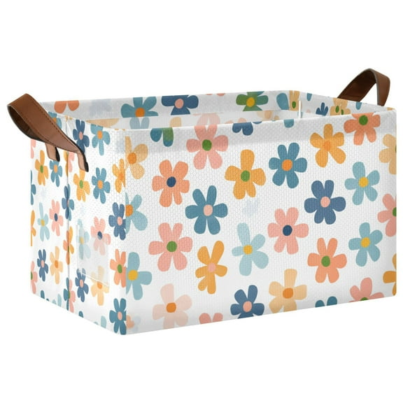 Yayeee Foldable Storage Basket for Shelves with Handles Waterproof Cloth Bins, Colorful Flowers
