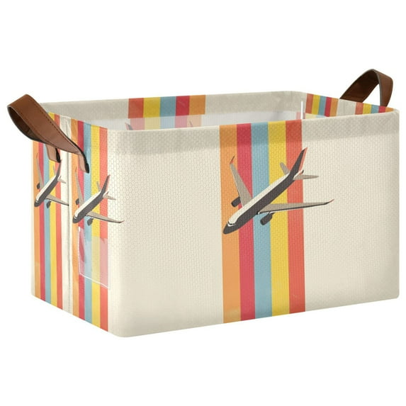 Yayeee Foldable Storage Basket for Shelves with Handles Waterproof Cloth Bins, Colorful Plane