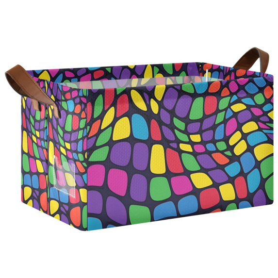 Yayeee Foldable Storage Basket for Shelves with Handles Waterproof Cloth Bins, Colorful Psychedelic