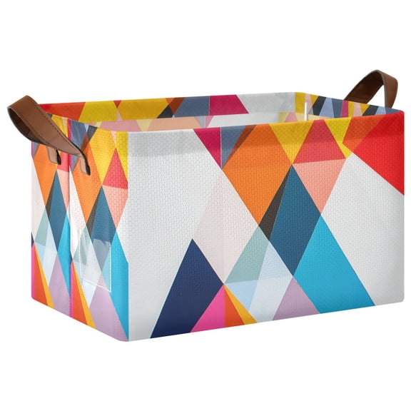Yayeee Foldable Storage Basket for Shelves with Handles Waterproof Cloth Bins, Colorful Triangles