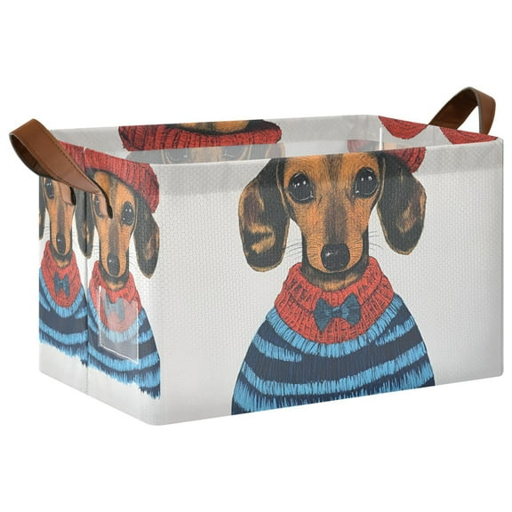 Yayeee Foldable Storage Basket for Shelves with Handles Waterproof Cloth Bins, Cute Dog Artist