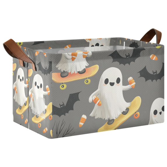Yayeee Foldable Storage Basket for Shelves with Handles Waterproof Cloth Bins, Cute Ghosts