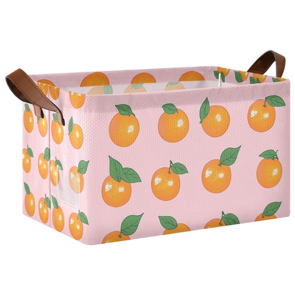 Yayeee Foldable Storage Basket for Shelves with Handles Waterproof Cloth Bins, Cute Oranges