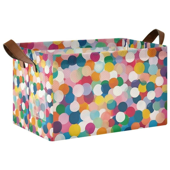 Yayeee Foldable Storage Basket for Shelves with Handles Waterproof Cloth Bins, Dark Colorful Circles