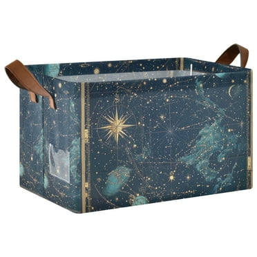 Yayeee Foldable Storage Basket for Shelves Waterproof Cloth Bins, Dark Star Map