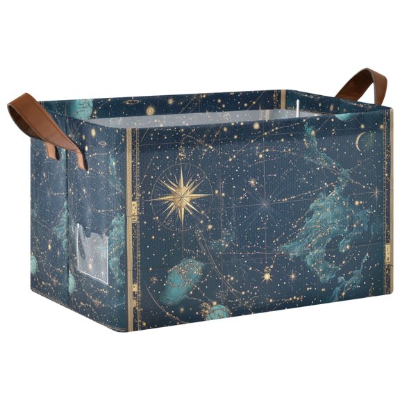 Yayeee Foldable Storage Basket for Shelves with Handles Waterproof Cloth Bins, Dark Star Map