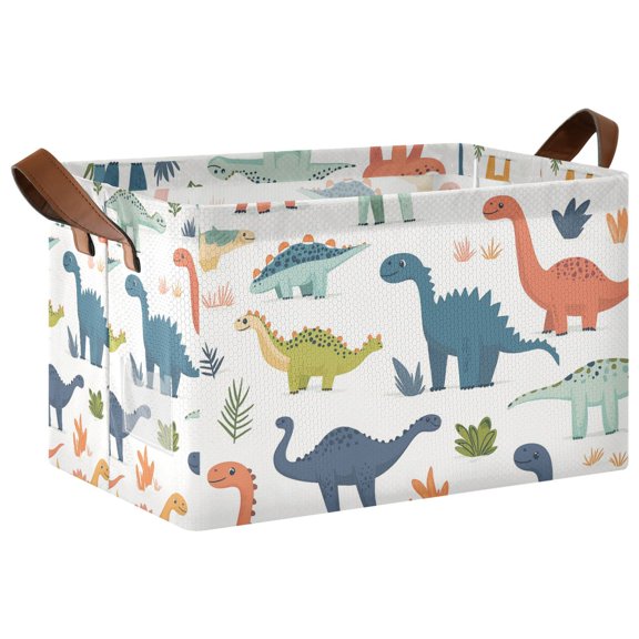 Yayeee Foldable Storage Basket for Shelves with Handles Waterproof Cloth Bins, Dinosaur Pattern