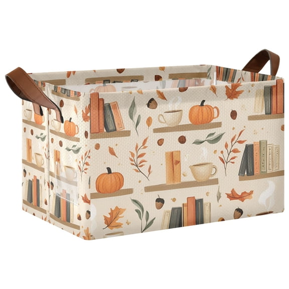 Yayeee Foldable Storage Basket for Shelves with Handles Waterproof Cloth Bins, Fall Book Shelf