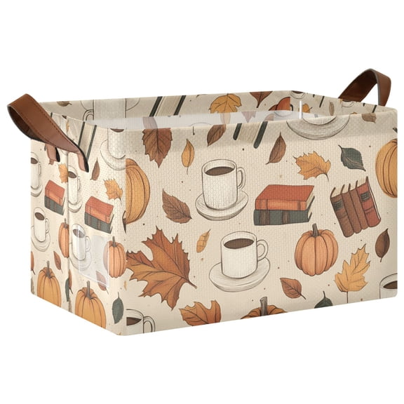 Yayeee Foldable Storage Basket for Shelves with Handles Waterproof Cloth Bins, Fall Book
