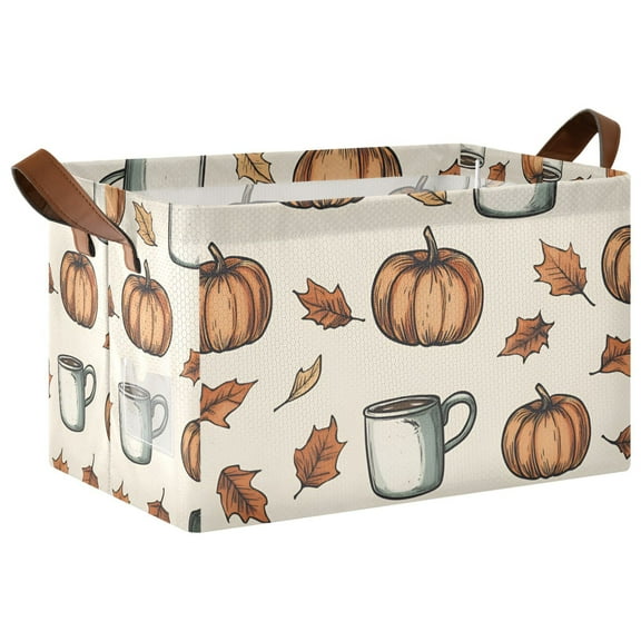 Yayeee Foldable Storage Basket for Shelves with Handles Waterproof Cloth Bins, Fall Leaves