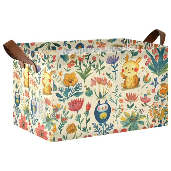 Yayeee Foldable Storage Basket for Shelves with Handles Waterproof Cloth Bins, Floral Animals