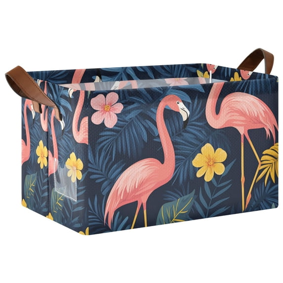 Yayeee Foldable Storage Basket for Shelves with Handles Waterproof Cloth Bins, Floral Flamingo