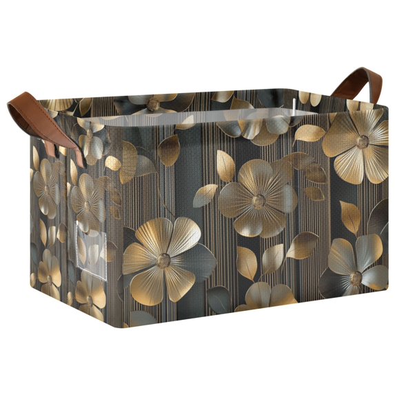 Yayeee Foldable Storage Basket for Shelves with Handles Waterproof Cloth Bins, Floral Lines