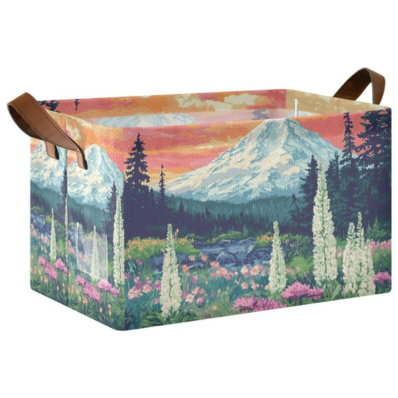 Yayeee Foldable Storage Basket for Shelves with Handles Waterproof Cloth Bins, Floral Mountain