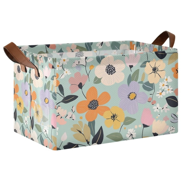 Yayeee Foldable Storage Basket for Shelves with Handles Waterproof Cloth Bins, Floral Pattern