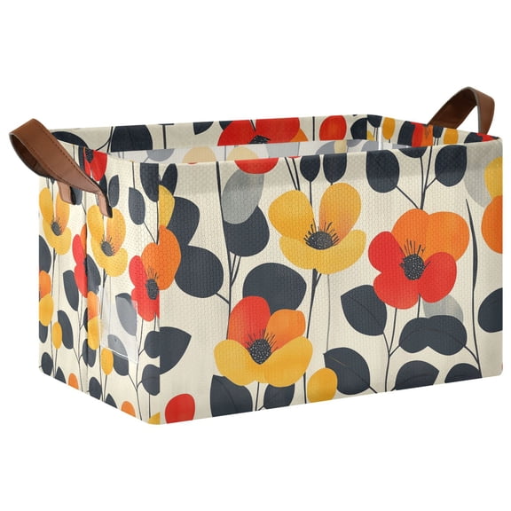 Yayeee Foldable Storage Basket for Shelves with Handles Waterproof Cloth Bins, Floral Pattern