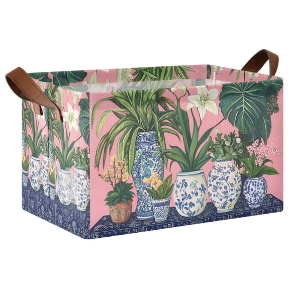 Yayeee Foldable Storage Basket for Shelves with Handles Waterproof Cloth Bins, Floral Vase