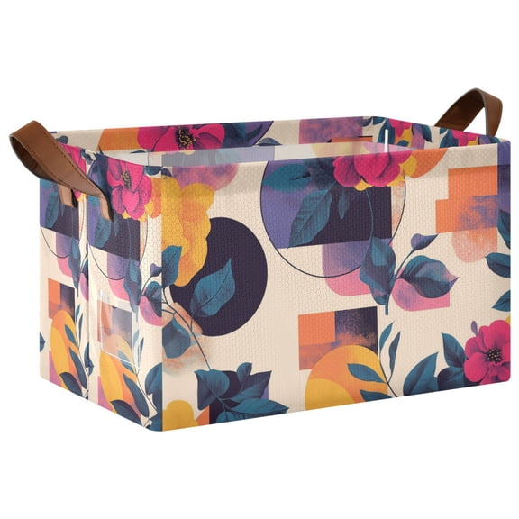Yayeee Foldable Storage Basket for Shelves with Handles Waterproof Cloth Bins, Flowers Pattern Style