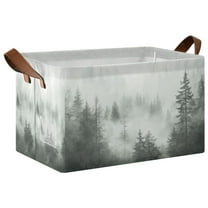 Yayeee Foldable Storage Basket for Shelves with Handles Waterproof Cloth Bins, Foggy Forest