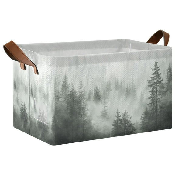 Yayeee Foldable Storage Basket for Shelves with Handles Waterproof Cloth Bins, Foggy Forest