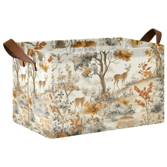 Yayeee Foldable Storage Basket for Shelves with Handles Waterproof Cloth Bins, Forest Pattern