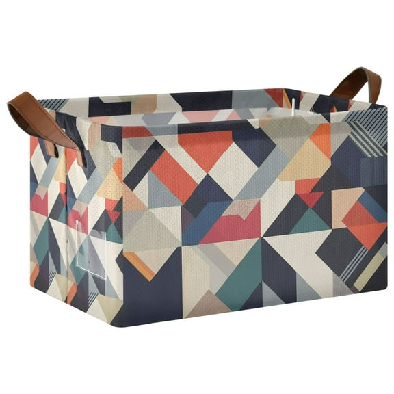 Yayeee Foldable Storage Basket for Shelves with Handles Waterproof Cloth Bins, Geometric Pattern