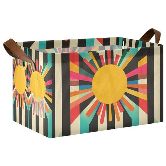 Yayeee Foldable Storage Basket for Shelves with Handles Waterproof Cloth Bins, Geometric Sun
