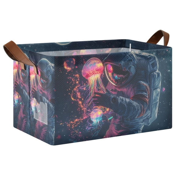 Yayeee Foldable Storage Basket for Shelves with Handles Waterproof Cloth Bins, Glowing Jellyfish