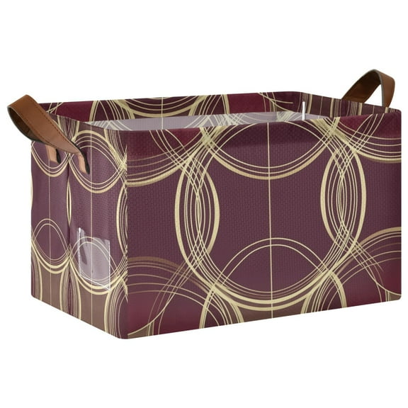 Yayeee Foldable Storage Basket for Shelves with Handles Waterproof Cloth Bins, Gold Abstract Pattern