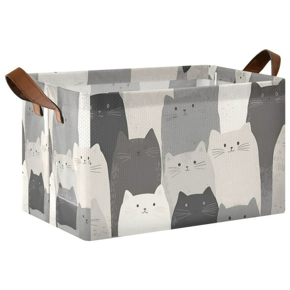 Yayeee Foldable Storage Basket for Shelves with Handles Waterproof Cloth Bins, Gray Cute Cats