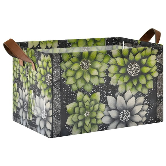 Yayeee Foldable Storage Basket for Shelves with Handles Waterproof Cloth Bins, Gray Floral