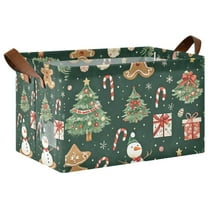 Yayeee Foldable Storage Basket for Shelves Waterproof Cloth Bins, Green Christmas Trees