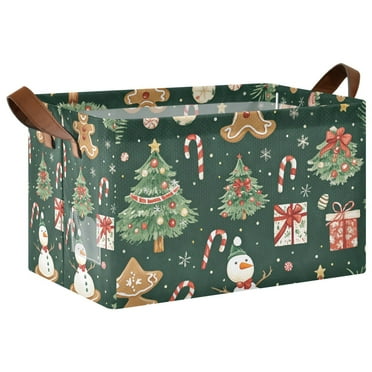 Yayeee Foldable Storage Basket for Shelves Waterproof Cloth Bins, Green Christmas Trees
