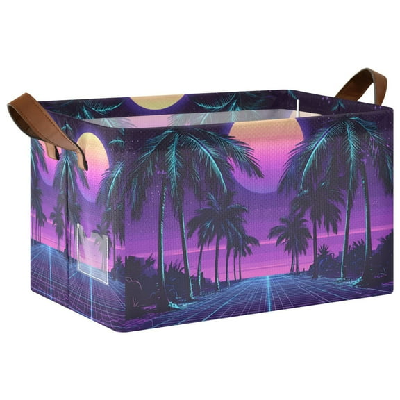 Yayeee Foldable Storage Basket for Shelves with Handles Waterproof Cloth Bins, Green Digital Art