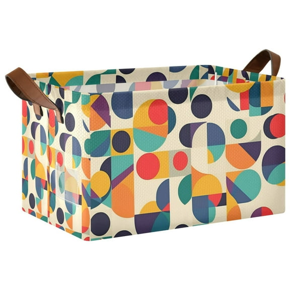 Yayeee Foldable Storage Basket for Shelves with Handles Waterproof Cloth Bins, Green Geometric