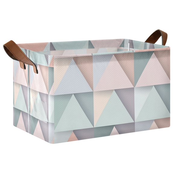 Yayeee Foldable Storage Basket for Shelves with Handles Waterproof Cloth Bins, Green Geometric