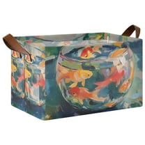 Yayeee Foldable Storage Basket for Shelves with Handles Waterproof Cloth Bins, Green Goldfish