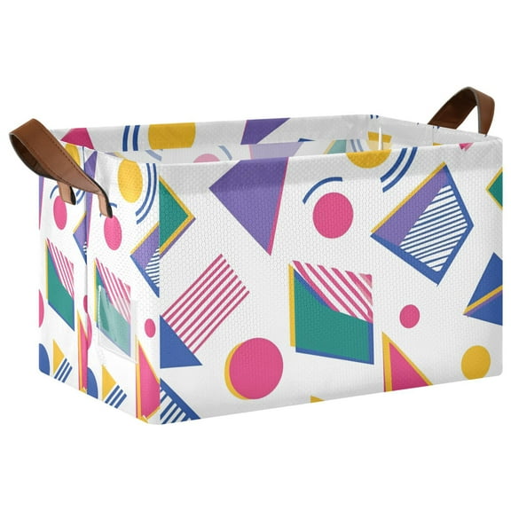 Yayeee Foldable Storage Basket for Shelves with Handles Waterproof Cloth Bins, Green Retro Shapes