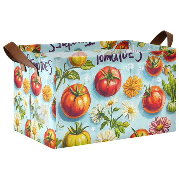 Yayeee Foldable Storage Basket for Shelves with Handles Waterproof Cloth Bins, Green Tomatoes