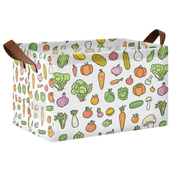 Yayeee Foldable Storage Basket for Shelves with Handles Waterproof Cloth Bins, Green Vegetables Pattern