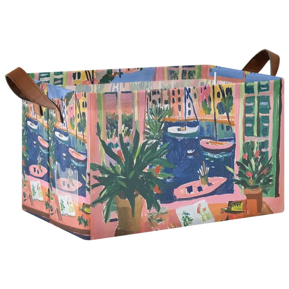 Yayeee Foldable Storage Basket for Shelves with Handles Waterproof Cloth Bins, Green Window