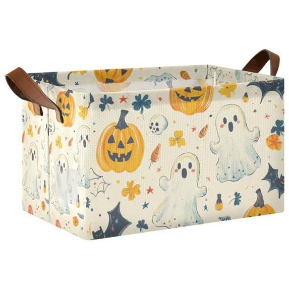 Yayeee Foldable Storage Basket for Shelves with Handles Waterproof Cloth Bins, Halloween Cute Ghosts