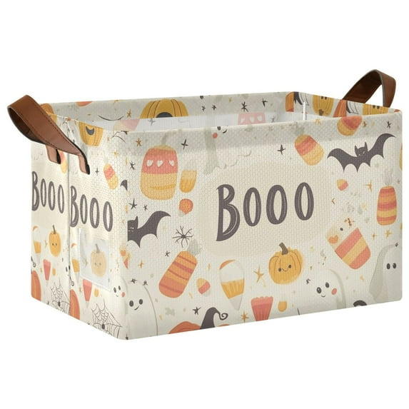 Yayeee Foldable Storage Basket for Shelves with Handles Waterproof Cloth Bins, Halloween Cute Pumpkins
