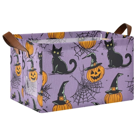 Yayeee Foldable Storage Basket for Shelves with Handles Waterproof Cloth Bins, Halloween Pumpkin