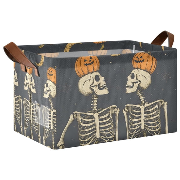 Yayeee Foldable Storage Basket for Shelves with Handles Waterproof Cloth Bins, Halloween Skeletons