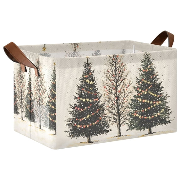 Yayeee Foldable Storage Basket for Shelves with Handles Waterproof Cloth Bins, Hand Drawn Christmas Stars